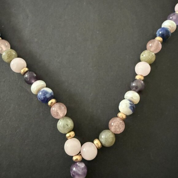 White House Black Market Semi Precious Beaded Tassel Necklace Gold Wishbone Luck - Picture 7 of 15